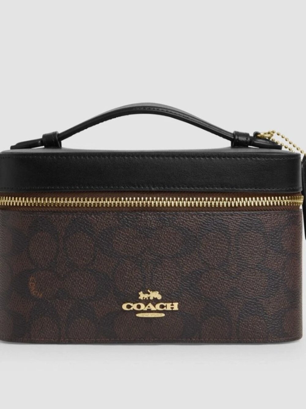 NWT Coach Signature Cosmetic Case Vanity Bag, Gold/Black/Walnut Signature Canvas